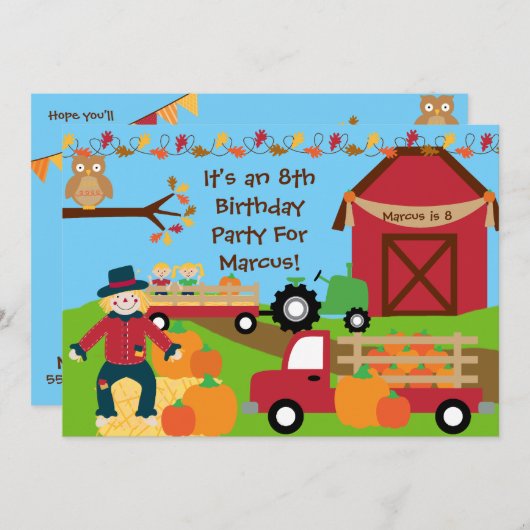 秋の収穫期の誕生日パーティーへの招待 招待状 (正面/裏面)