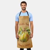 秋の収穫果実芸術とカスタム文字 エプロン (着用した状態)