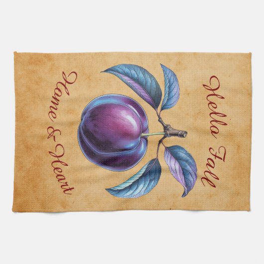 秋の収穫果実芸術とカスタム文字 キッチンタオル (横)