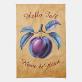 秋の収穫果実芸術とカスタム文字 キッチンタオル (縦)