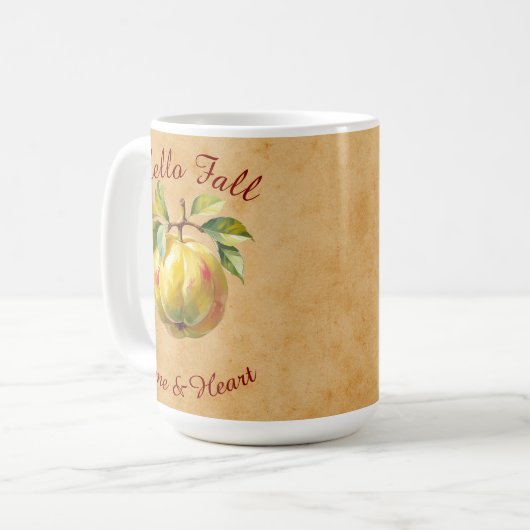 秋の収穫果実芸術とカスタム文字 コーヒーマグカップ (正面左)