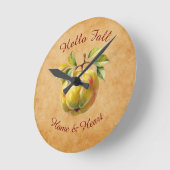 秋の収穫果実芸術とカスタム文字 ラウンド壁時計 (傾斜)