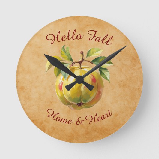秋の収穫果実芸術とカスタム文字 ラウンド壁時計 (正面)