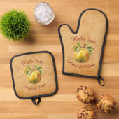 秋の収穫果実芸術とカスタム文字 鍋つかみ&鍋敷きセット (トップダウン)