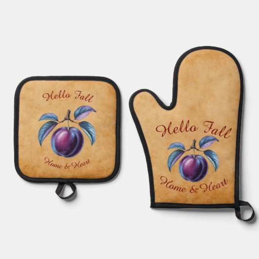 秋の収穫果実芸術とカスタム文字 鍋つかみ&鍋敷きセット (正面)