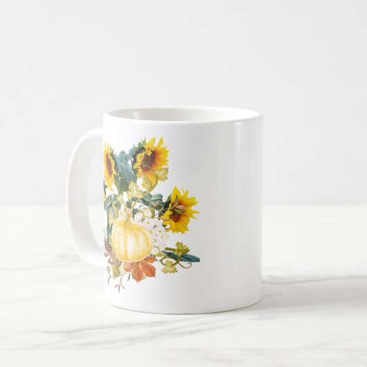 秋の収穫用カボチャとヒマワラコーヒーマグ コーヒーマグカップ (正面左)