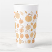 秋の収穫用カボチャと葉パステルパターン カフェラテマグ (正面)