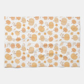 秋の収穫用カボチャと葉パステルパターン キッチンタオル (横)