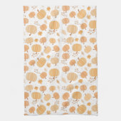 秋の収穫用カボチャと葉パステルパターン キッチンタオル (縦)