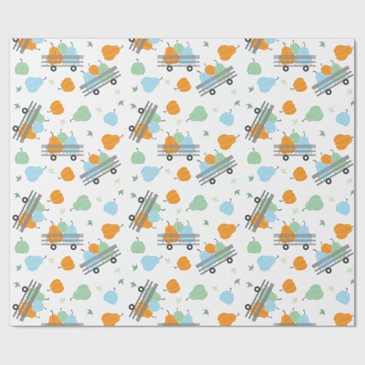 秋の収穫用カボチャのワゴンパターン ラッピングペーパー (フラット)