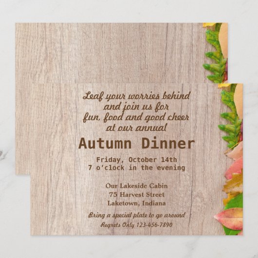 秋の収穫祭りの食事 招待状 (正面/裏面)