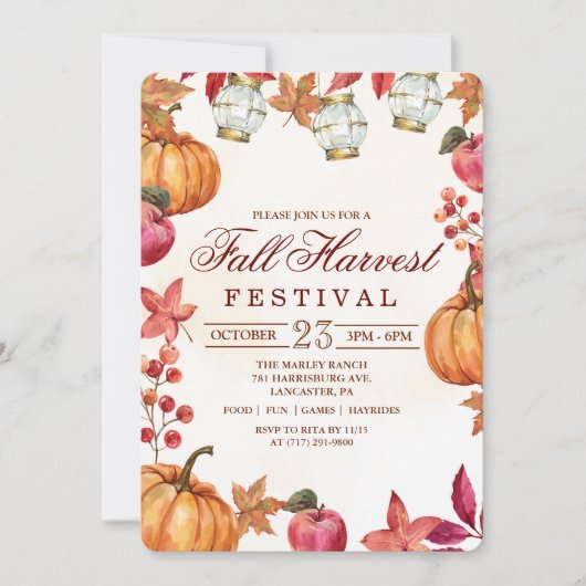 秋の収穫祭パーティー招待状 招待状 (正面)