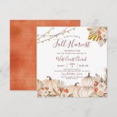 秋の収穫祭、秋のお祭り、秋のコミュニティ 招待状 (正面/裏面)