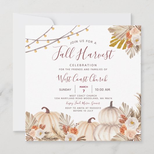 秋の収穫祭、秋祭り、秋のコミュニティイベント 招待状 (正面)