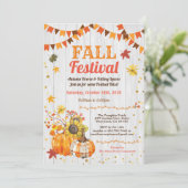 秋の収穫祭　素朴な木製のイラストのきのこパッチ 招待状 (スタンド正面)