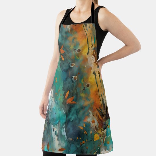 秋の収穫絵を描抽象芸術ティール（緑がかった色）錆金ゴールド エプロン (インサイチュ)