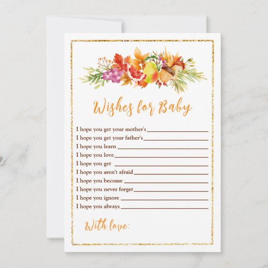 秋の収穫赤ちゃんシャワーベビー 招待状 (正面)