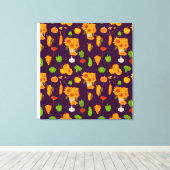 秋の収穫野菜と果物がパイを投げる キャンバスプリント (インサイチュ (ウッドフロア))