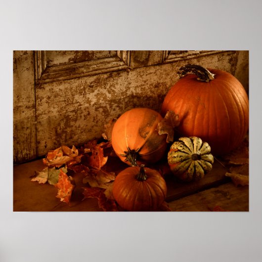 秋の収穫/カボチャとグルドのドア ポスター (正面)