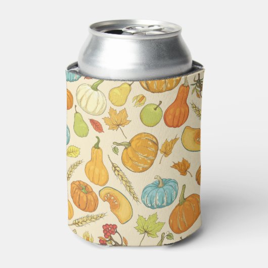 秋の収穫:カボチャと離れのパターン 缶クーラー (缶正面)