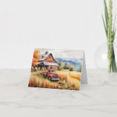 秋の古いピックアップトラックと赤い納屋空白の ノートカード (正面)