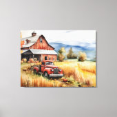秋の古いピックアップトラックと赤い納屋32x24 キャンバスプリント (正面)