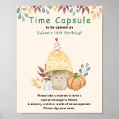 秋の可愛いきのこタイムカプセル 1歳の誕生日 ポスター (正面)