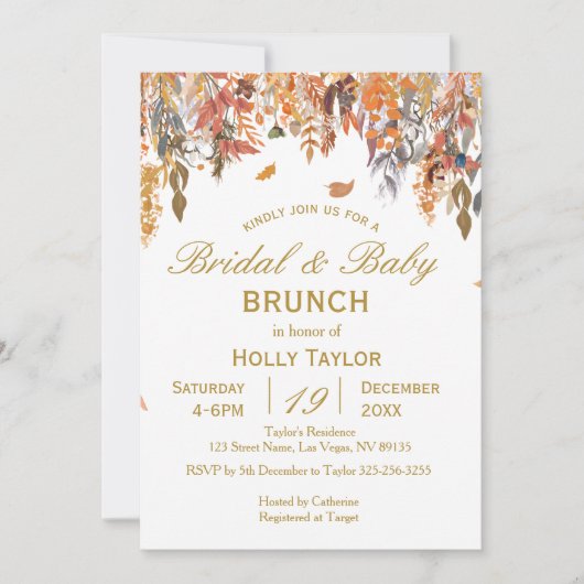 秋の合同ベビーシャワーとブライズシャワー 招待状 (正面)
