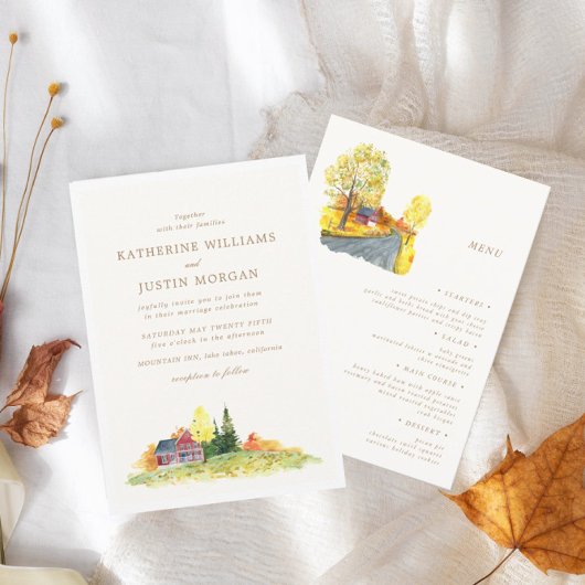 秋の国のエレガントなウェディングメニューカード 招待状