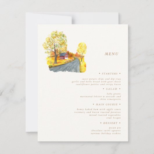 秋の国のエレガントなウェディングメニューカード 招待状 (正面)