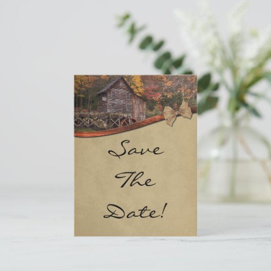 秋の国のテーマ日付の結婚保存 案内ポストカード (スタンド正面)