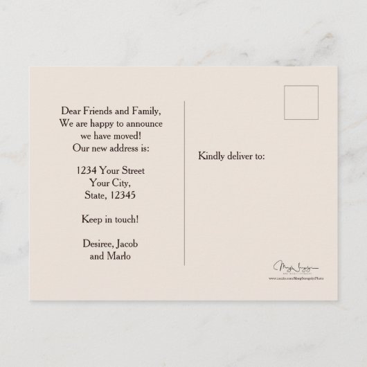 秋の国の新しい住所の発表 ポストカード (裏面)