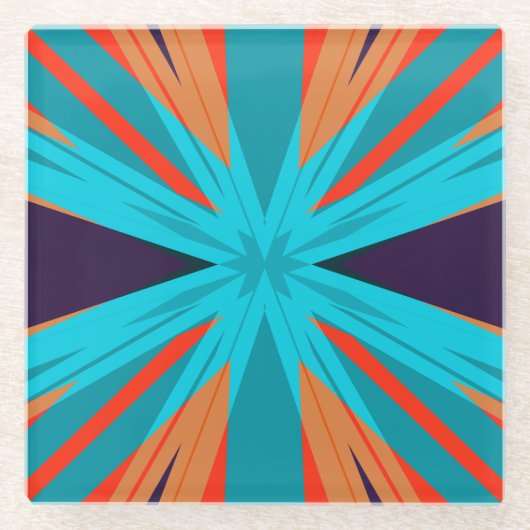 秋の国素朴ターコイズオレンジパープルスター ガラスコースター (正面)