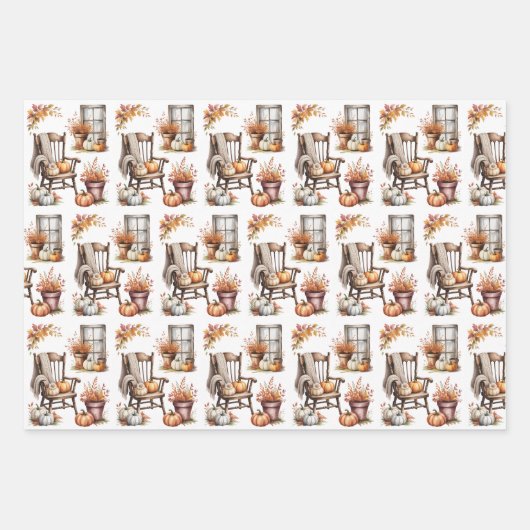 秋の国、魔女猫ちゃん、幽霊、秋、秋 ラッピングペーパーシート (正面)