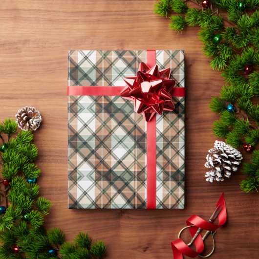 秋の土色のタータン ラッピングペーパー (クリスマスギフト)