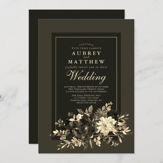 秋の地球の水の色の乾燥フローラスプレ結婚ーズ 招待状 (正面/裏面)