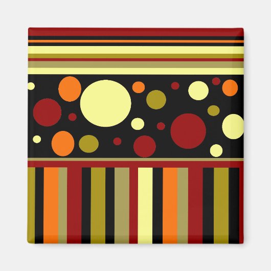 秋の地球トーンストライプ水玉模様パターン マグネット (正面)