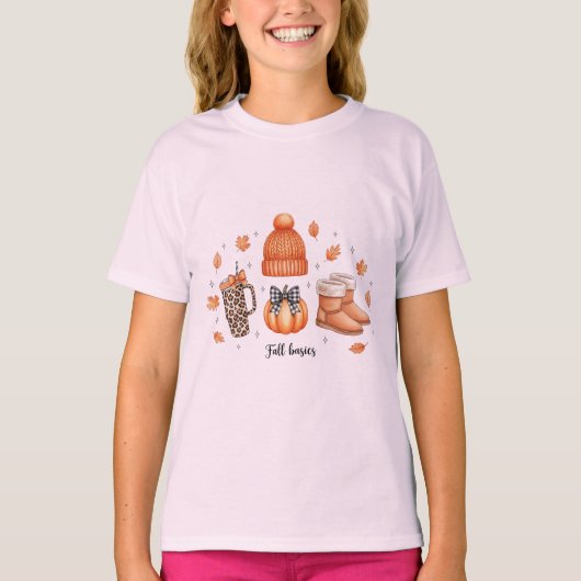 秋の基本コージーオータムエステティックパンプキンヒョウ Tシャツ (正面)