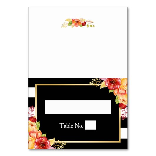 秋の場所を結婚する花の白黒のストライプ テーブルナンバー (正面)