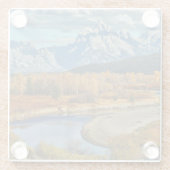 秋の壮大なTeton山の川の眺め ガラスコースター (裏面)