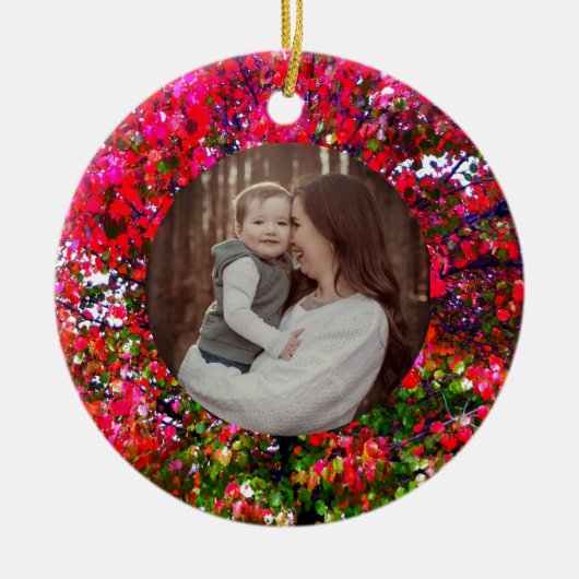 秋の変化葉の木、ピンクの印象派 セラミックオーナメント (正面)