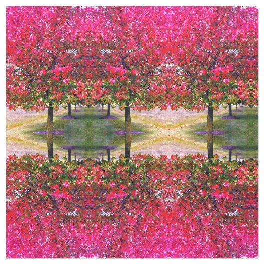 秋の変化葉の木、ピンクの印象派 ファブリック (見本)