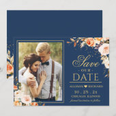 秋の夕べ結婚の金ゴールドオレンジフローラ写真 セーブザデート (正面/裏面)