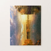 秋の夕日が川に沈む。 ジグソーパズル (縦)