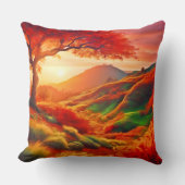 秋の夕日の風景絵を描のアート クッション (正面)