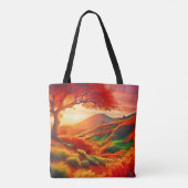 秋の夕日の風景絵を描のアート トートバッグ (裏面)