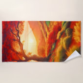 秋の夕日の風景絵を描のアート ビーチタオル (正面)