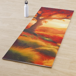 秋の夕日の風景絵を描のアート ヨガマット