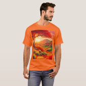 秋の夕日の風景絵を描のアート Tシャツ (正面フル)
