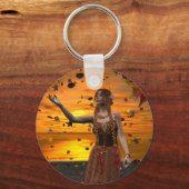 秋の夕日葉に小妖精や小人 キーホルダー (正面)